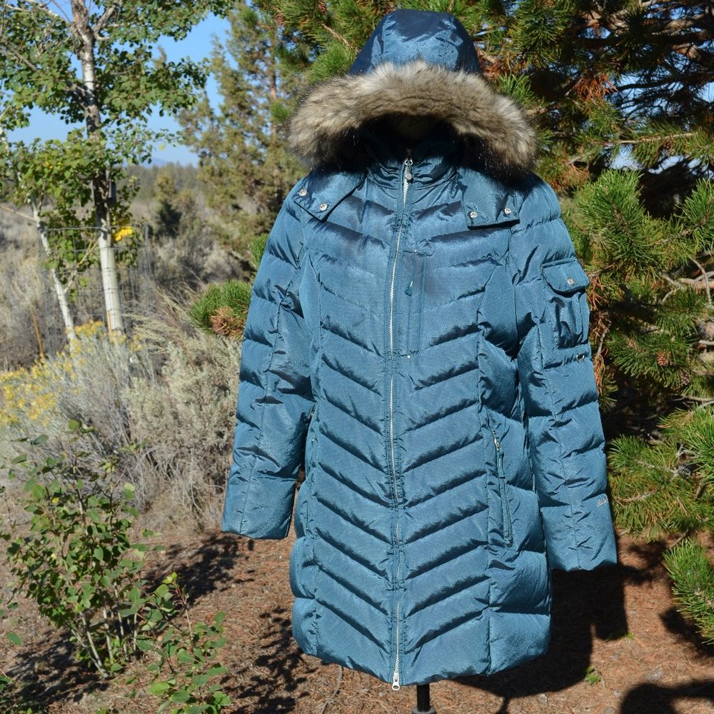 EDDOE BAIER Sun Valley goose down parka coat, green teal color, size L/P